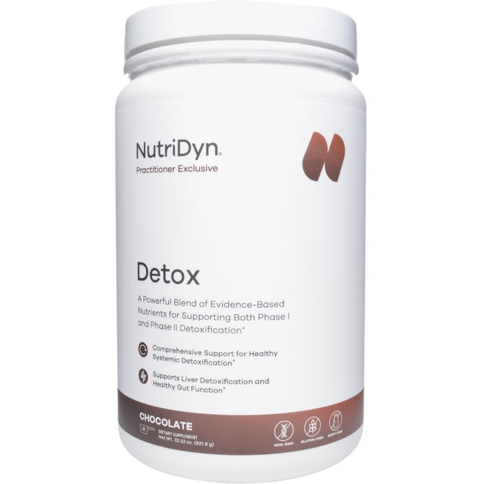 NutriDyn Detox Chocolate powder, front of canister