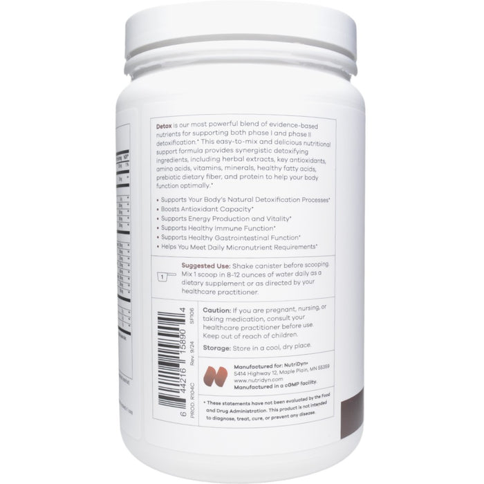 NutriDyn Detox Chocolate powder suggested use label