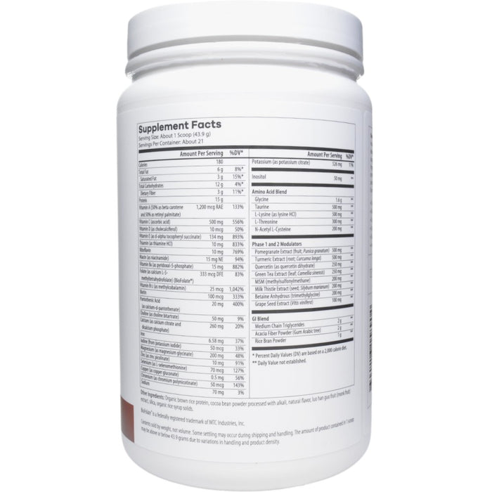 NutriDyn Detox Chocolate powder supplement facts label