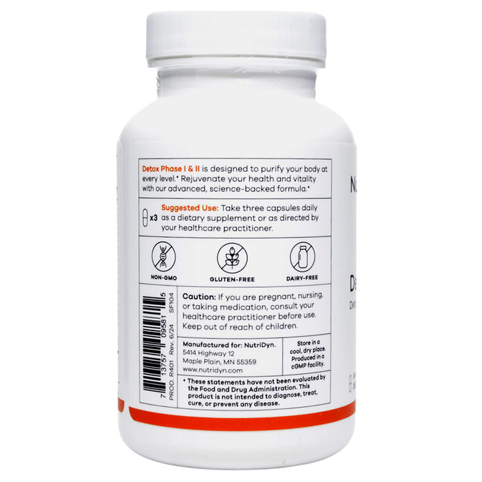 NutriDyn Detox Phase I & II 90 capsules suggested use label