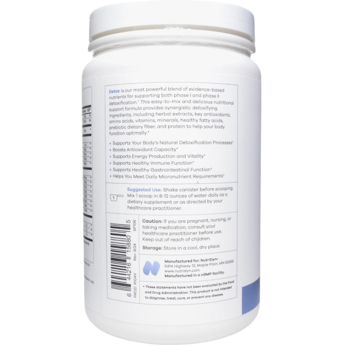 NutriDyn Detox Vanilla powder suggested use label