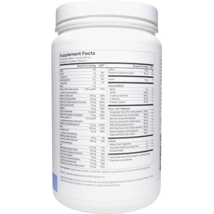 NutriDyn Detox Vanilla powder supplement facts label