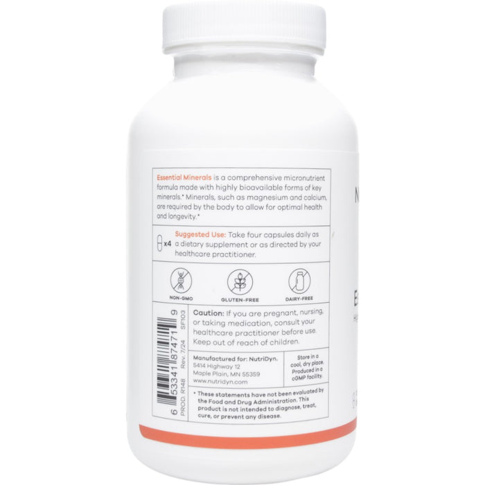 NutriDyn Essential Minerals 120 capsules suggested use label