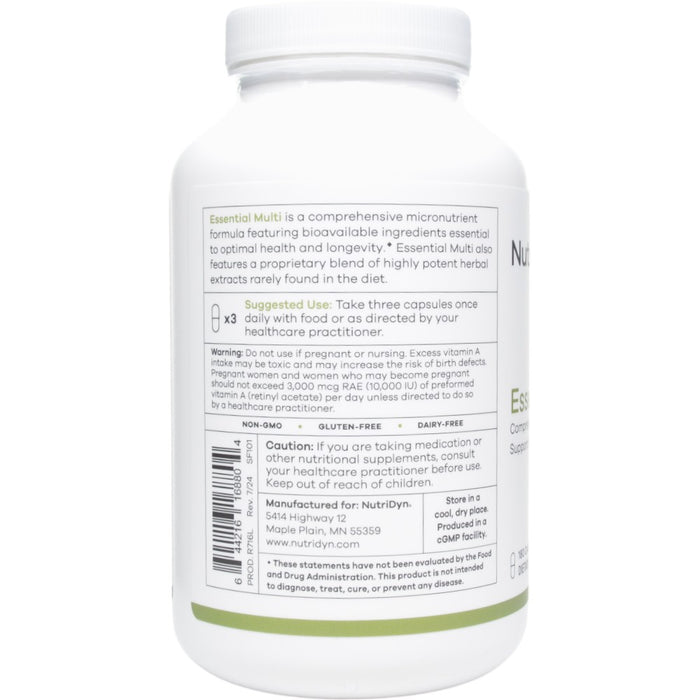 NutriDyn Essential Multi 180 capsules suggested use label