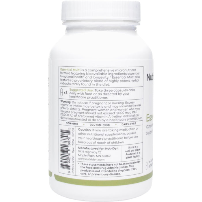 NutriDyn Essential Multi 90 capsules suggested use label