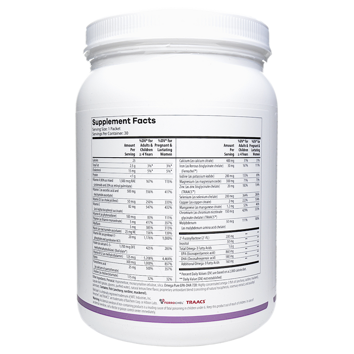 NutriDyn Everyday Essentials Pregnancy 30 packets supplement facts label