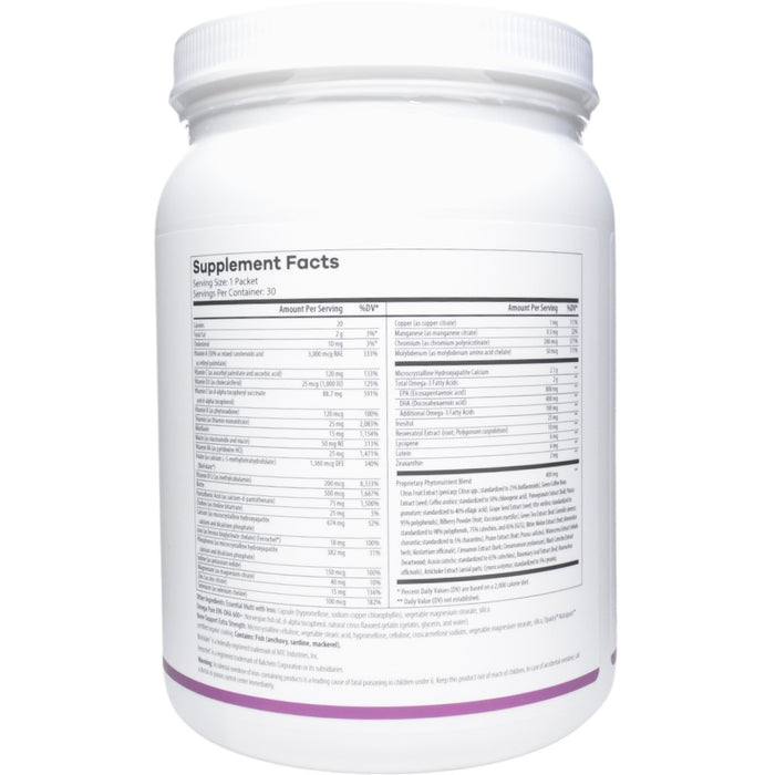 NutriDyn Everyday Essentials Women's 30 packets supplement facts label