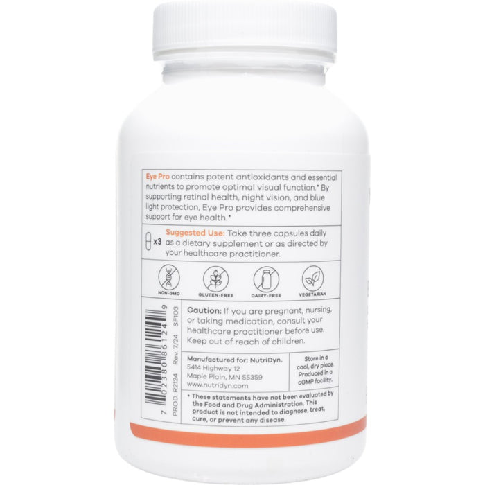 NutriDyn Eye Pro 90 capsules suggested use label