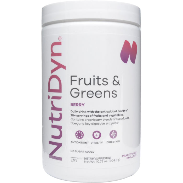 NutriDyn Fruits & Greens Berry powder, front of canister