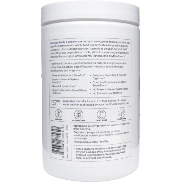 NutriDyn Fruits & Greens Blackberry Tangerine with Monk Fruit powder suggested use label