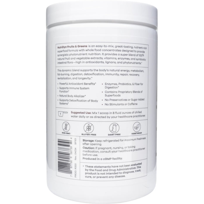 NutriDyn Fruits & Greens Chocolate Coconut powder suggested use label