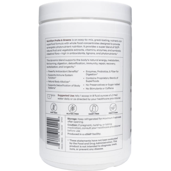 NutriDyn Fruits & Greens Chocolate with Monk Fruit powder suggested use label