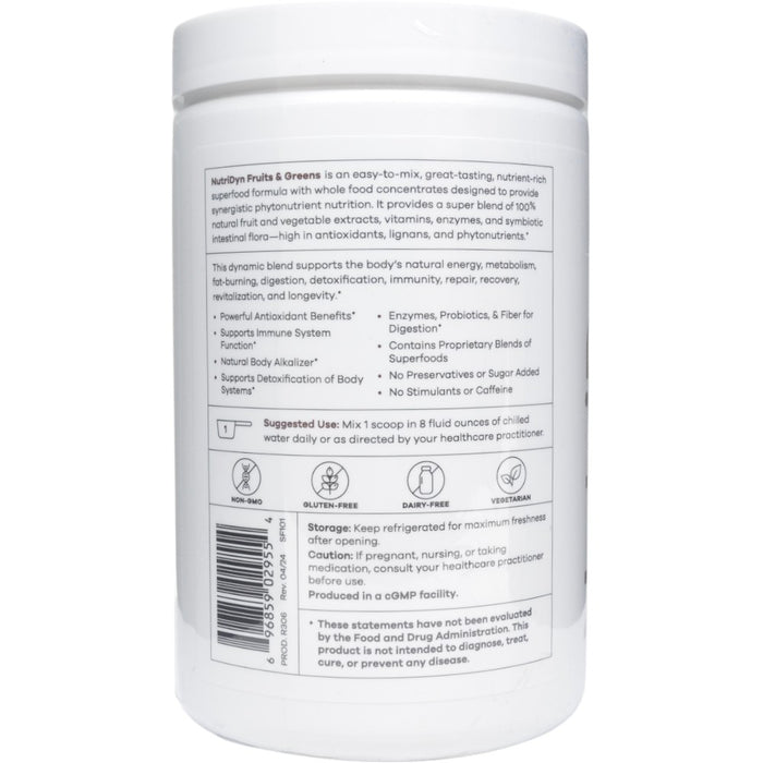 NutriDyn Fruits & Greens Espresso powder suggested use label