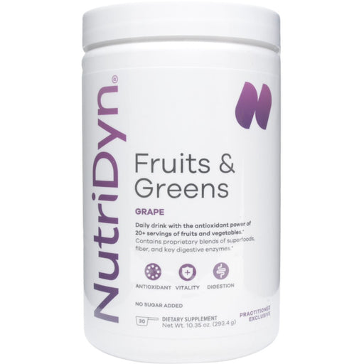 NutriDyn Fruits & Greens Grape powder, front of canister