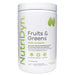 NutriDyn Fruits & Greens Green Tea Melon powder, front of canister