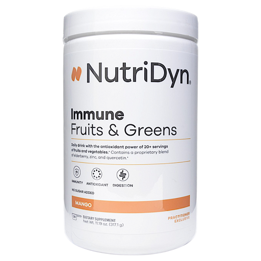 NutriDyn Fruits & Greens Immune Support Mango powder, front of canister