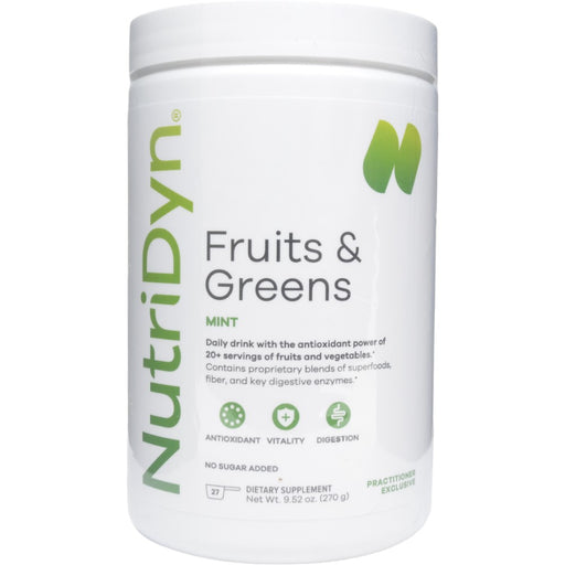 NutriDyn Fruits & Greens Original Mint powder, front of canister