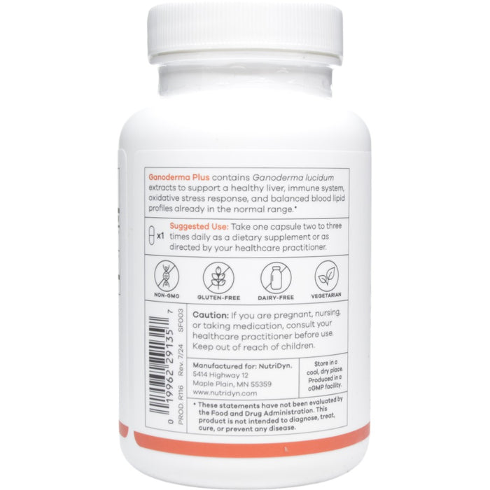 NutriDyn Ganoderma Plus 90 capsules suggested use label