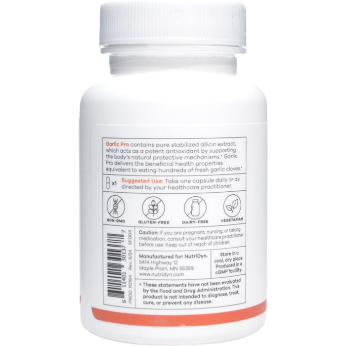 NutriDyn Garlic Pro 30 capsules suggested use label