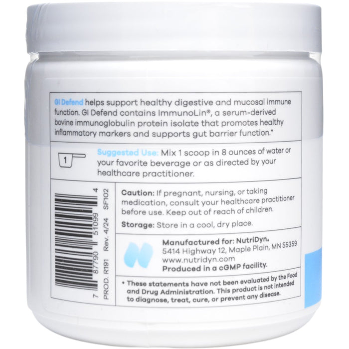 NutriDyn GI Defend powder 2.65 oz suggested use label
