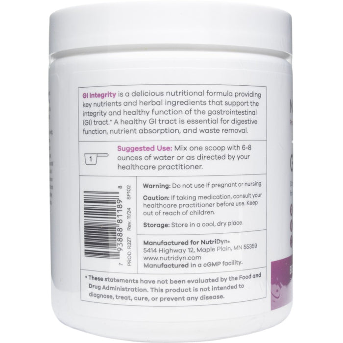 NutriDyn GI Integrity Berry powder suggested use label