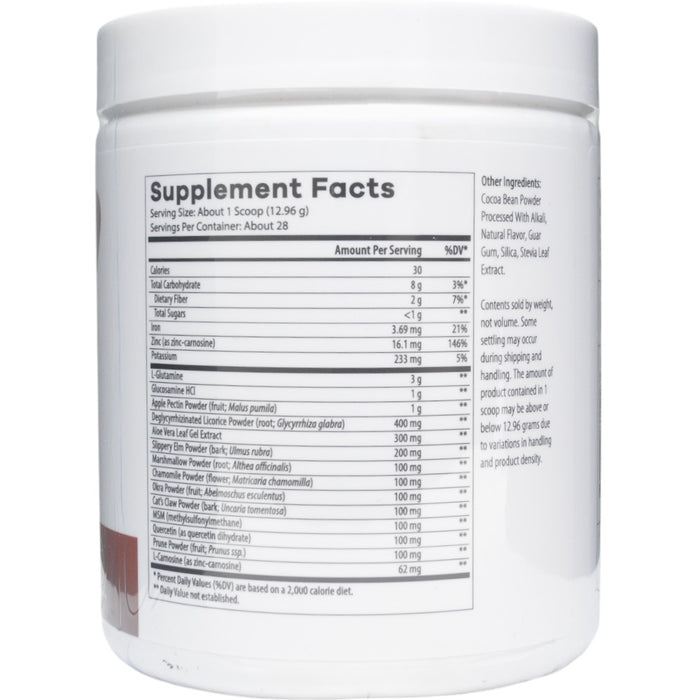 NutriDyn GI Integrity Chocolate powder supplement facts label