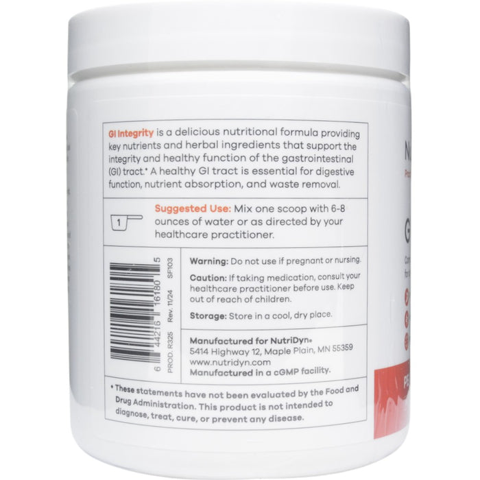 NutriDyn GI Integrity Peach Tea powder suggested use label