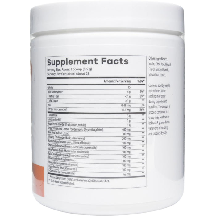 NutriDyn GI Integrity Peach Tea powder supplement facts label