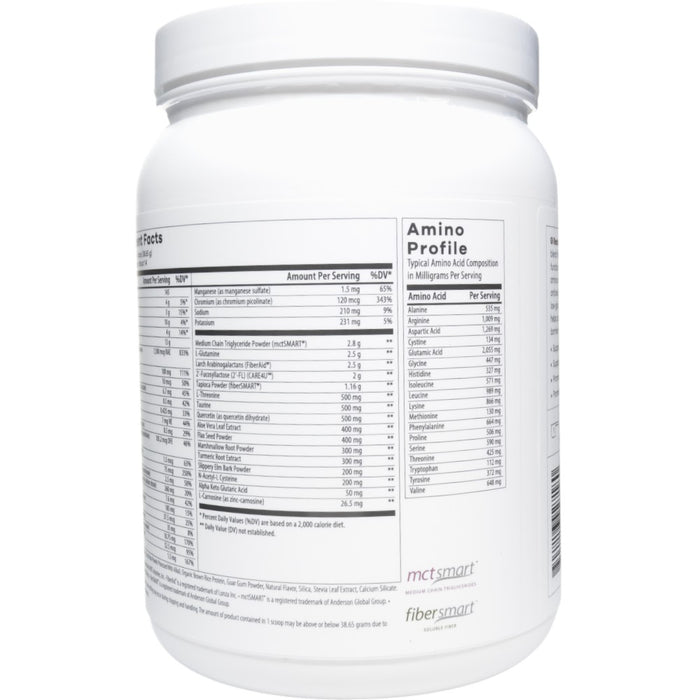 NutriDyn GI Restore Chocolate powder amino acid profile label