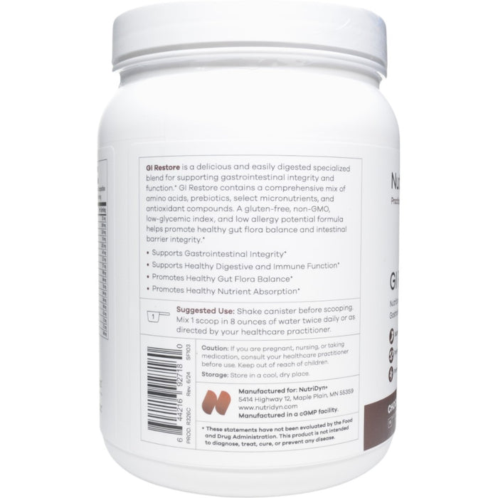 NutriDyn GI Restore Chocolate powder suggested use label