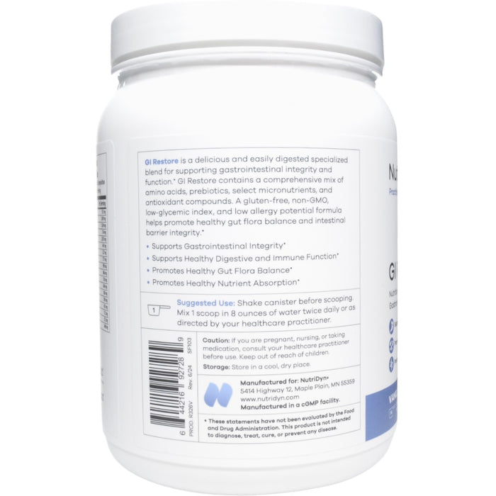 NutriDyn GI Restore Vanilla powder suggested use label
