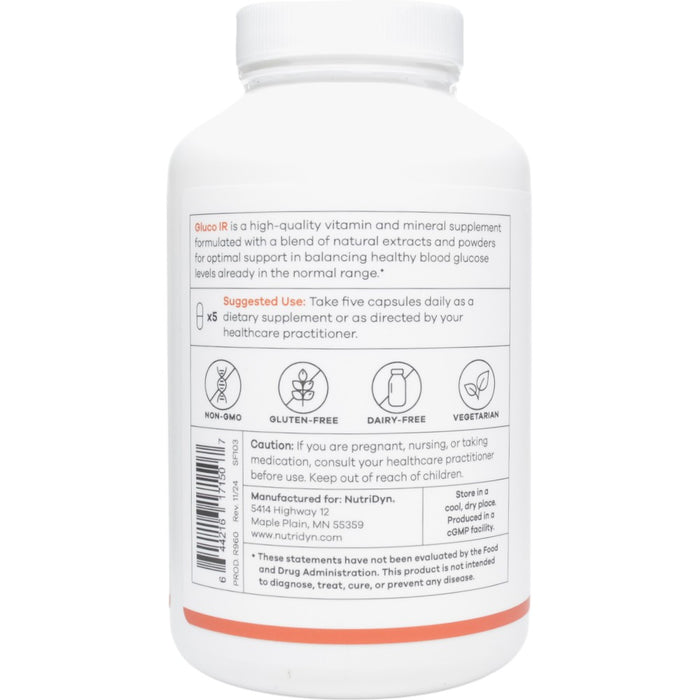 NutriDyn Gluco IR 150 capsules suggested use label