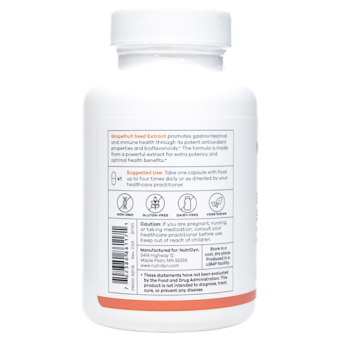 NutriDyn Grapefruit Seed Extract 250 mg 120 capsules suggested use label