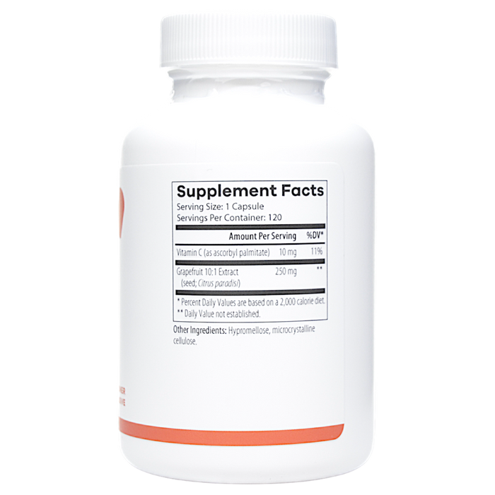 NutriDyn Grapefruit Seed Extract 250 mg 120 capsules supplement facts label