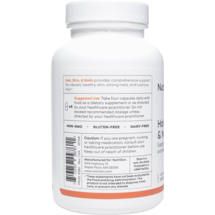 NutriDyn Hair, Skin, & Nails 120 capsules suggested use label
