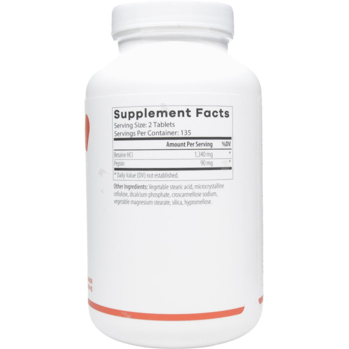 NutriDyn HCl Support 180 tablets supplement facts label