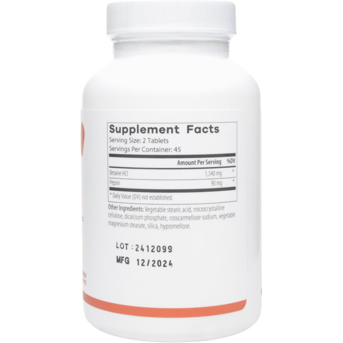 NutriDyn HCl Support 90 tablets supplement facts label