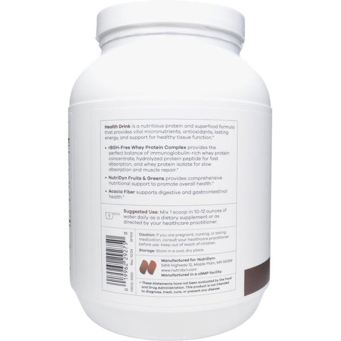 NutriDyn Health Drink Chocolate powder suggested use label
