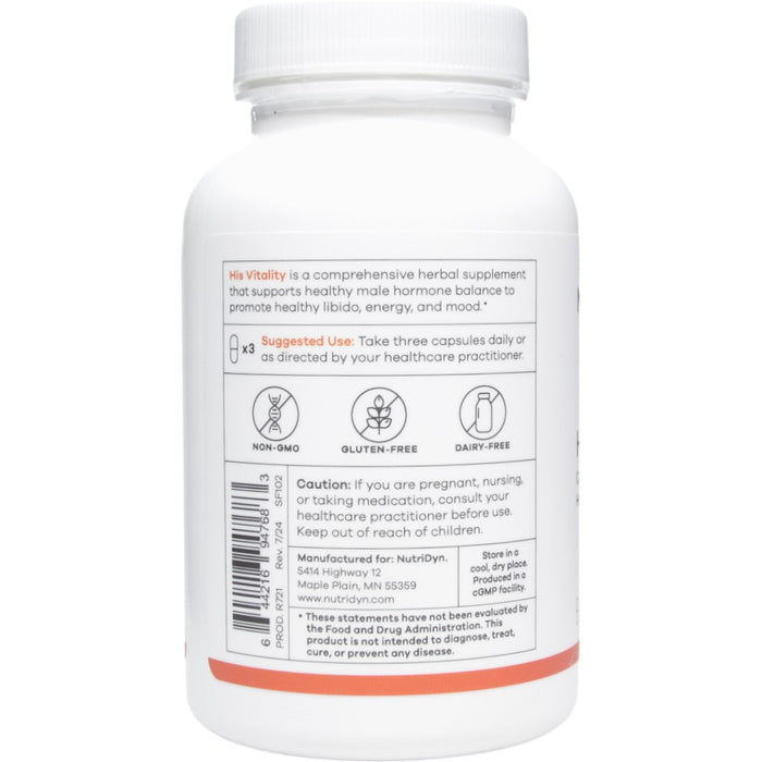 NutriDyn His Vitality 90 capsules suggested use label