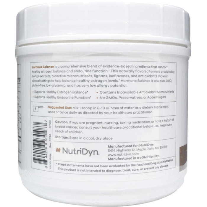 NutriDyn Hormone Balance Caramel Macchiato powder suggested use label