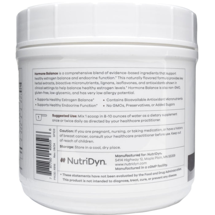 NutriDyn Hormone Balance Chocolate powder suggested use label