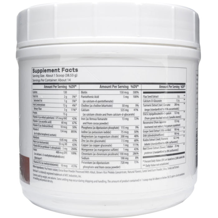 NutriDyn Hormone Balance Chocolate powder supplement facts label