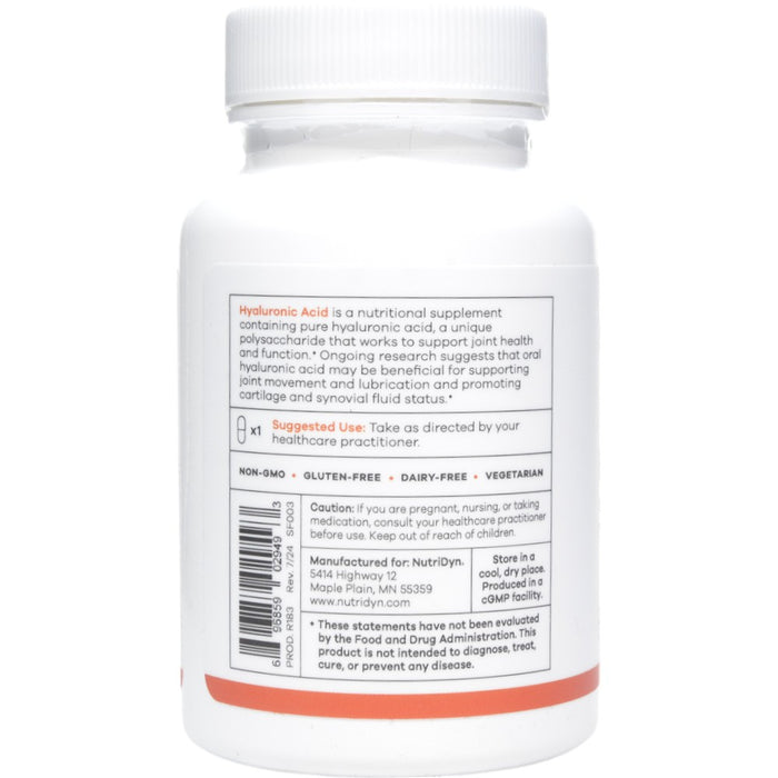 NutriDyn Hyaluronic Acid 100 capsules suggested use label