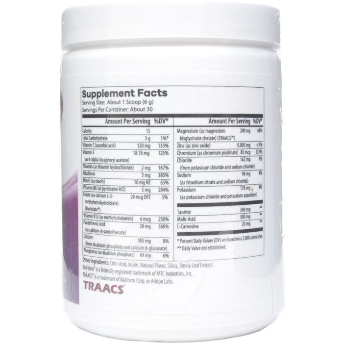 NutriDyn Hydrate Grape powder supplement facts label