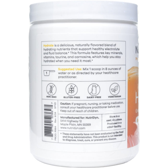 NutriDyn Hydrate Orange powder suggested use label