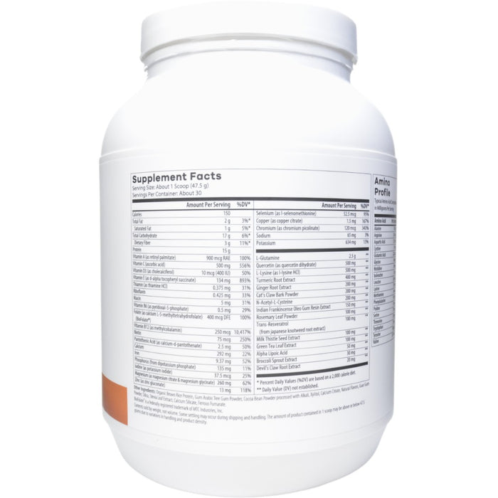 NutriDyn Inflam-Eze Chocolate Orange powder 30 servings supplement facts label