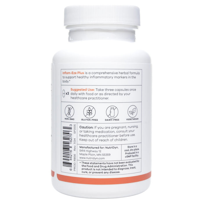 NutriDyn Inflam-Eze Plus 90 capsules suggested use label