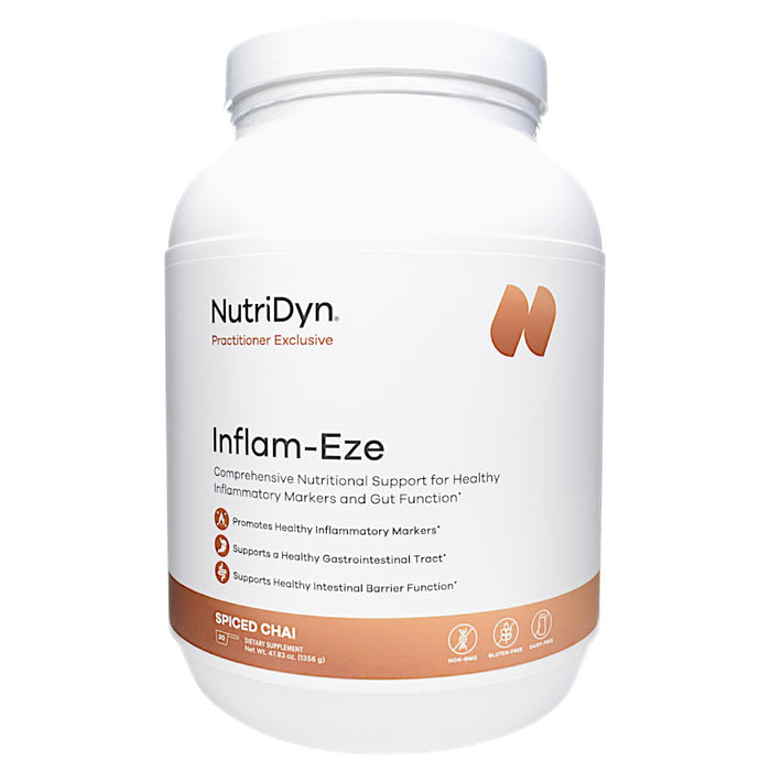 NutriDyn Inflam-Eze Spiced Chai powder, 30 servings, front of canister