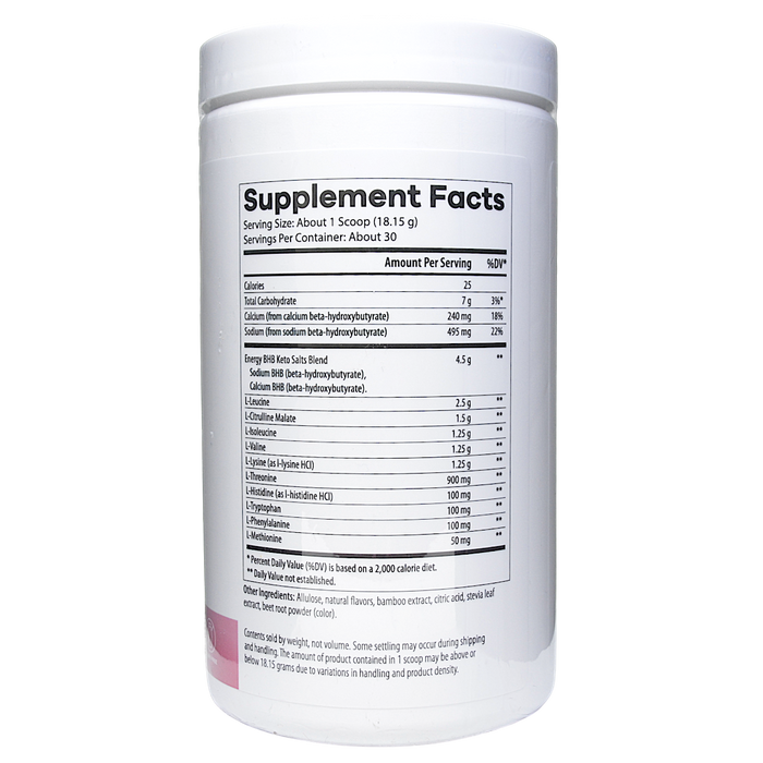 NutriDyn Keto Burn Raspberry Lemonade powder supplement facts label