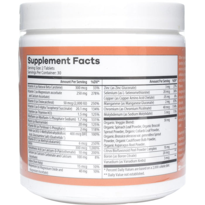 NutriDyn Kids Chewable Multi Orange Cream 60 tablets supplement facts label